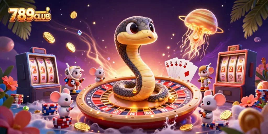 Experience thrilling moments at 789CLUB while placing cosmic bets in this vivid illustration.