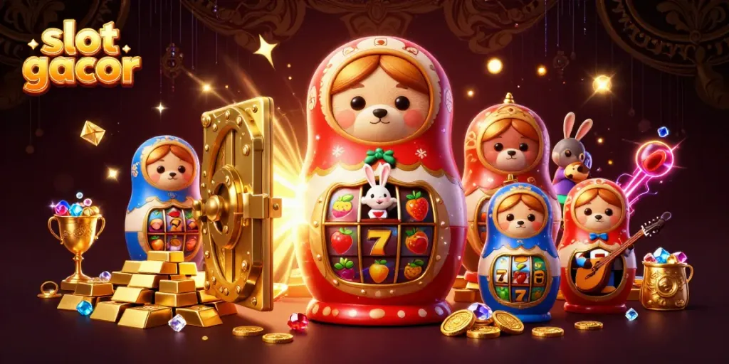 Experience thrilling slot gacor action with enchanting characters and vibrant casino elements in a dynamic scene.