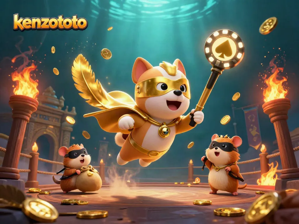 Engaging kenzototo scene with a superhero dog and sidekick amidst a dynamic casino atmosphere.