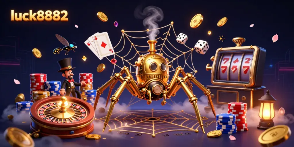 Experience exhilarating gameplay at luck8882 with dynamic scenes of roulette, poker, and coins.