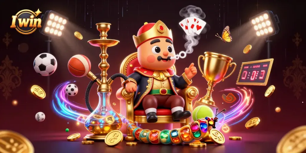 I win interacts with a dynamic scene of 3D characters and sports elements, capturing the thrill of gambling