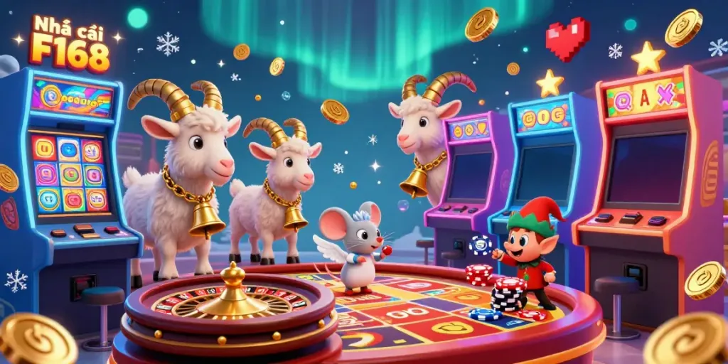 Experience the thrilling atmosphere at Nhà cái F168, featuring vivid slot machines and lively casino elements.
