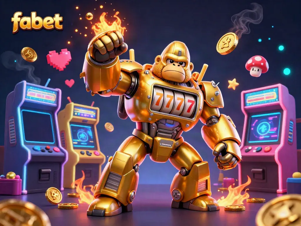 Experience dynamic gaming action with fabet's golden mech and arcade elements
