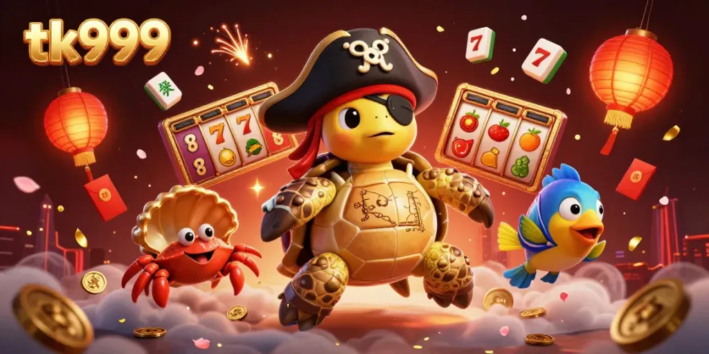 Players engage with the vibrant tk999 gaming platform, featuring a lively casino atmosphere and joyful characters.