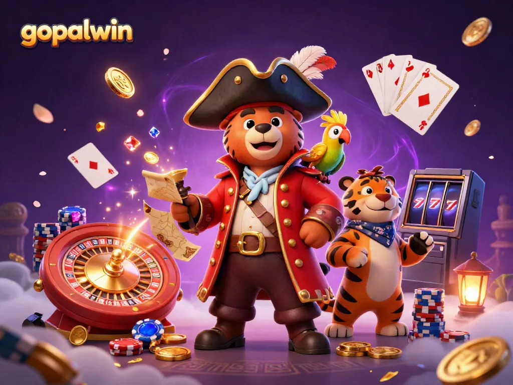 Experience exciting wins at gopalwin with a vibrant pirate-themed casino illustration
