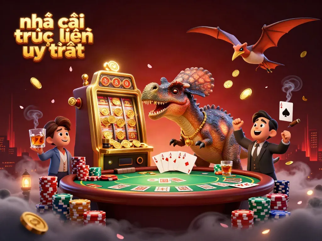 Engaging scene of a pachycephalosaurus at a slot machine showcases nhà cái trực tuyến uy tín gameplay excitement