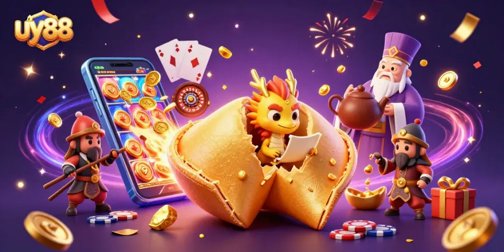 Engage in exciting gaming experiences at uy88 featuring enchanting characters and vibrant casino elements.