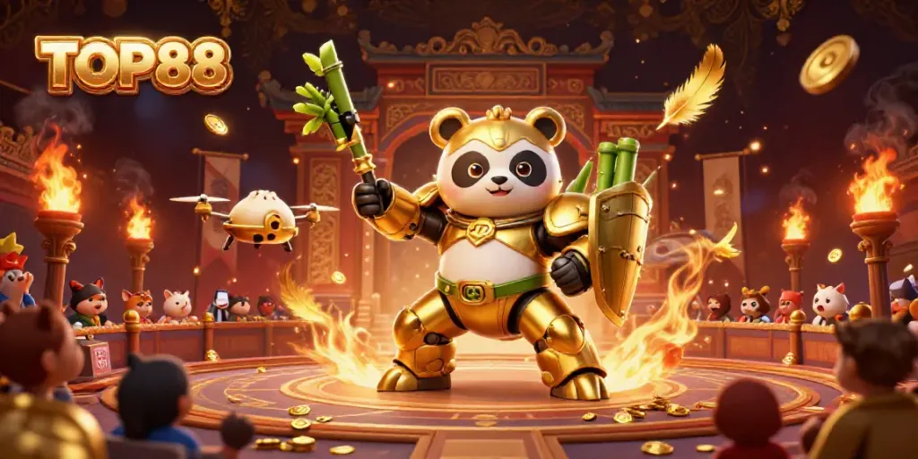 Experience gaming excitement at TOP88 with vibrant casino atmosphere and animated characters.