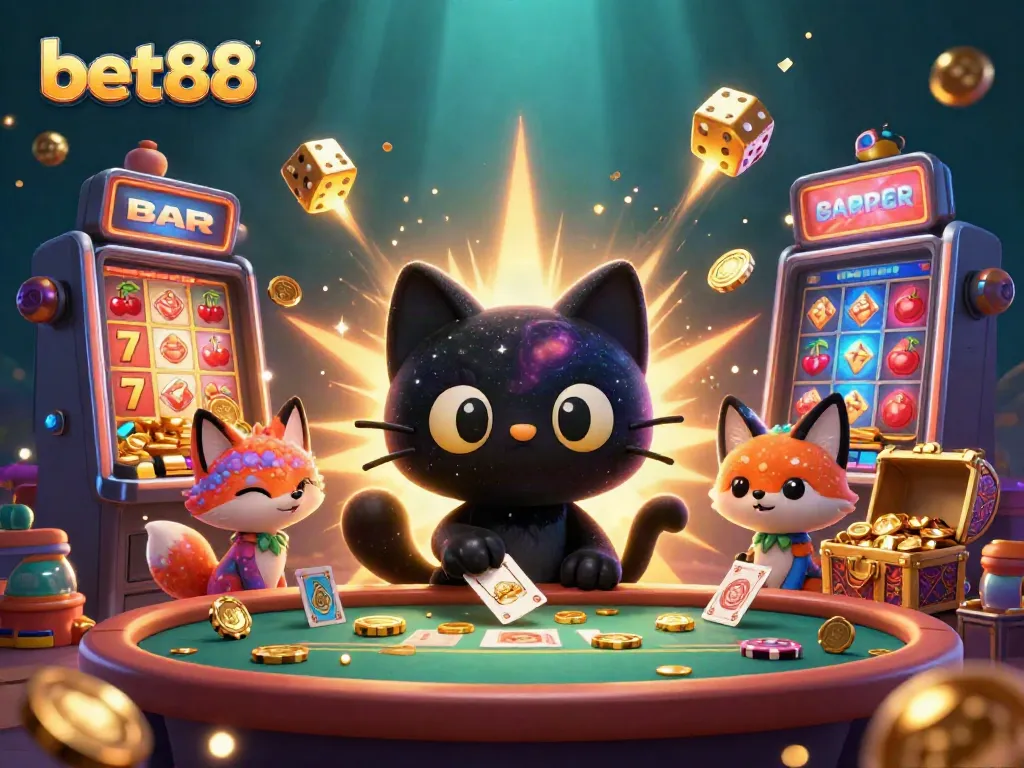 Experience a thrilling bet88 adventure with a black hole cat and cosmic elements in this stunning 3D illustration.