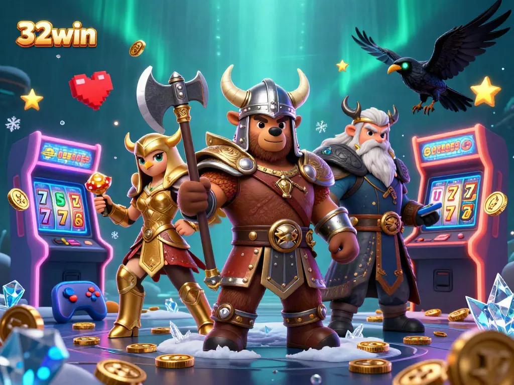 Experience thrilling gaming at 32win with spins and jackpots surrounded by dynamic casino elements.