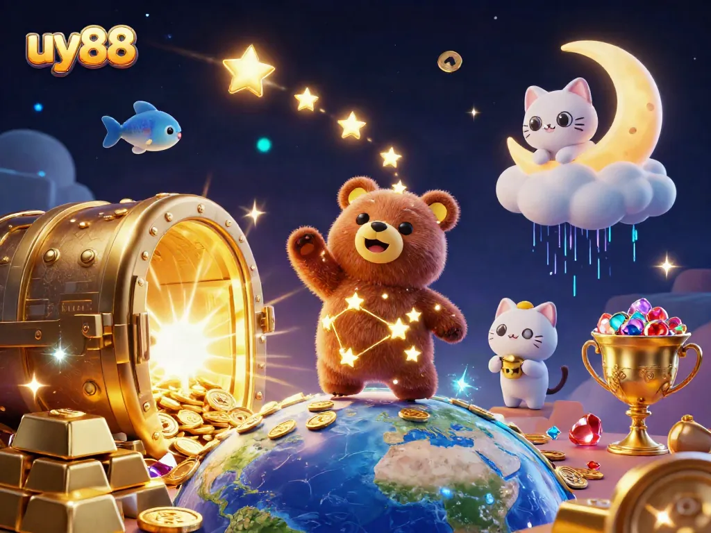 Experience thrilling gaming action with uy88 as golden treasures await in a vibrant casino scene.