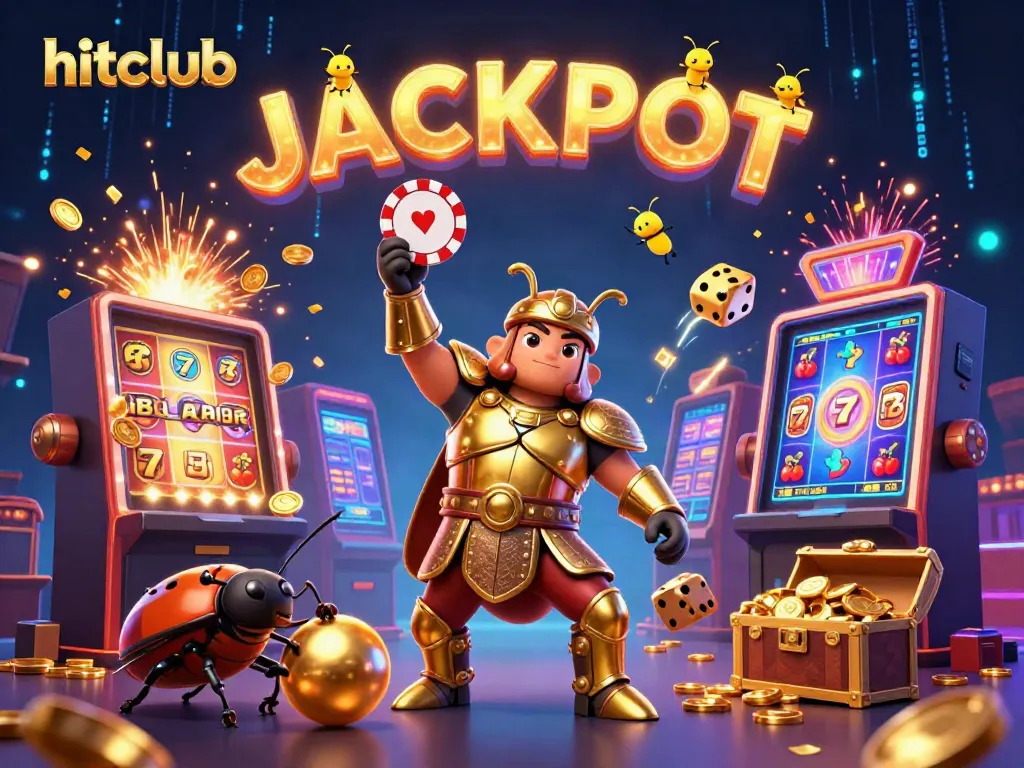 Experience the excitement of hitclub with vivid casino elements and characters celebrating a jackpot.