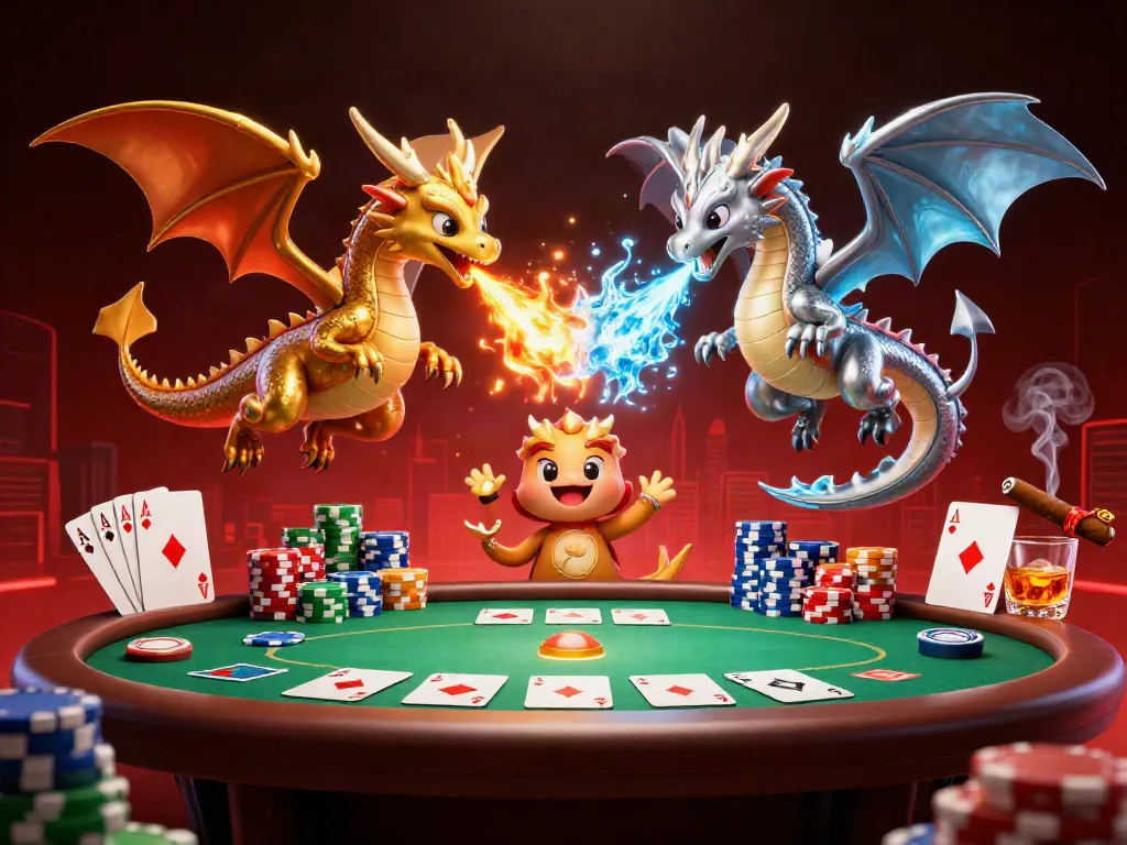Experience thrilling gaming at yo88 with interwoven dragons and vibrant casino elements.