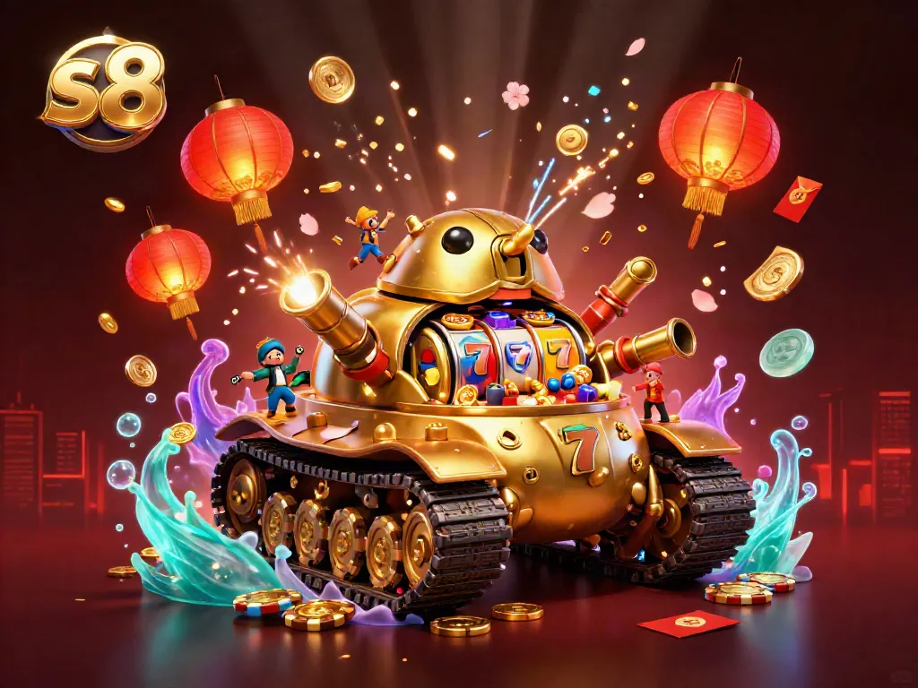 Experience big wins with the s 8 themed golden beetle tank as it bursts with casino action.