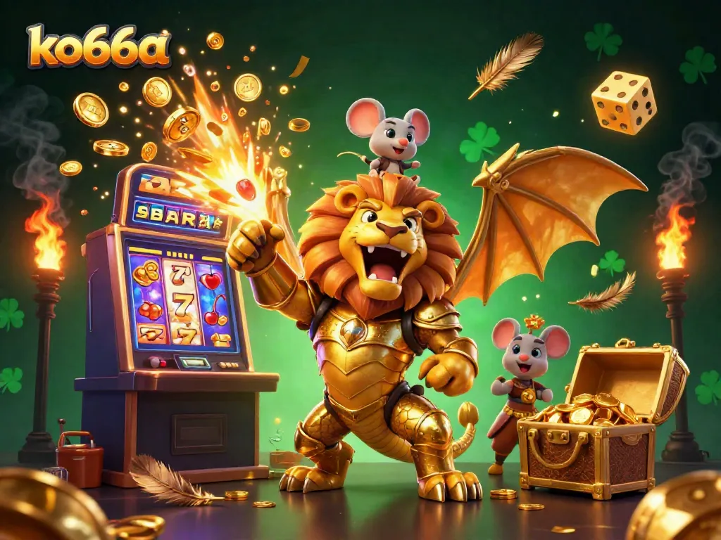 Experience the thrill of winning with ko66a's golden chimera and jackpot explosion in a vibrant casino scene.