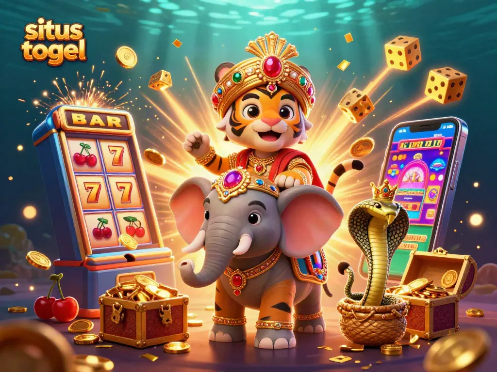 Engage with situs togel in an exciting scene featuring an Indian maharaja tiger and casino elements.