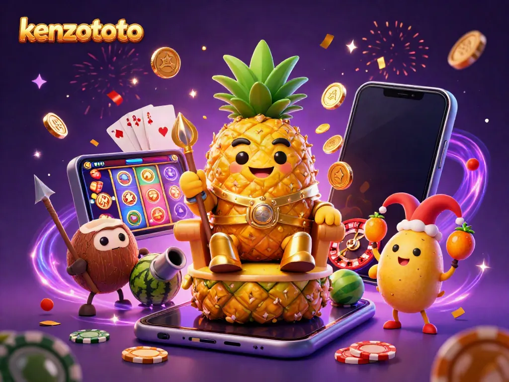 Experience the excitement of kenzototo with a vibrant, colorful scene of characters and casino elements.