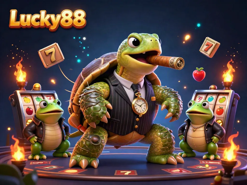 Engage in thrilling gameplay with Lucky88's vibrant casino scene featuring unique cartoon characters and rich game elements.
