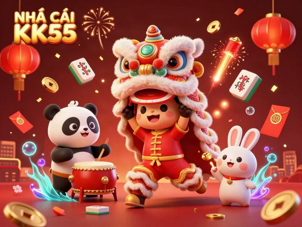 Engage your luck with NHÀ CÁI KK55 in a dynamic lion dance festival, celebrating online gaming.
