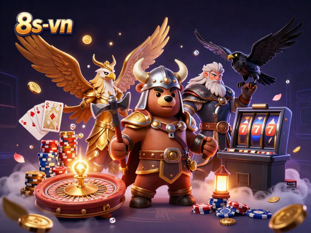 Engage with dynamic 8s-vn gaming scene showcasing characters and vibrant casino elements, rich details, and immersive atmosphere.