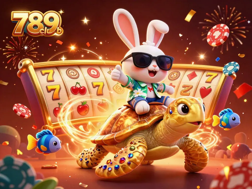 Win big with 789club in this vibrant casino scene, featuring lucky characters and dynamic game elements.