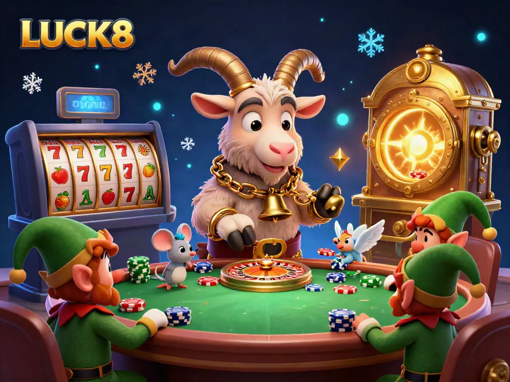 Engage in thrilling gaming adventures with LUCK8 at a festive online casino featuring vibrant characters and exciting animations.