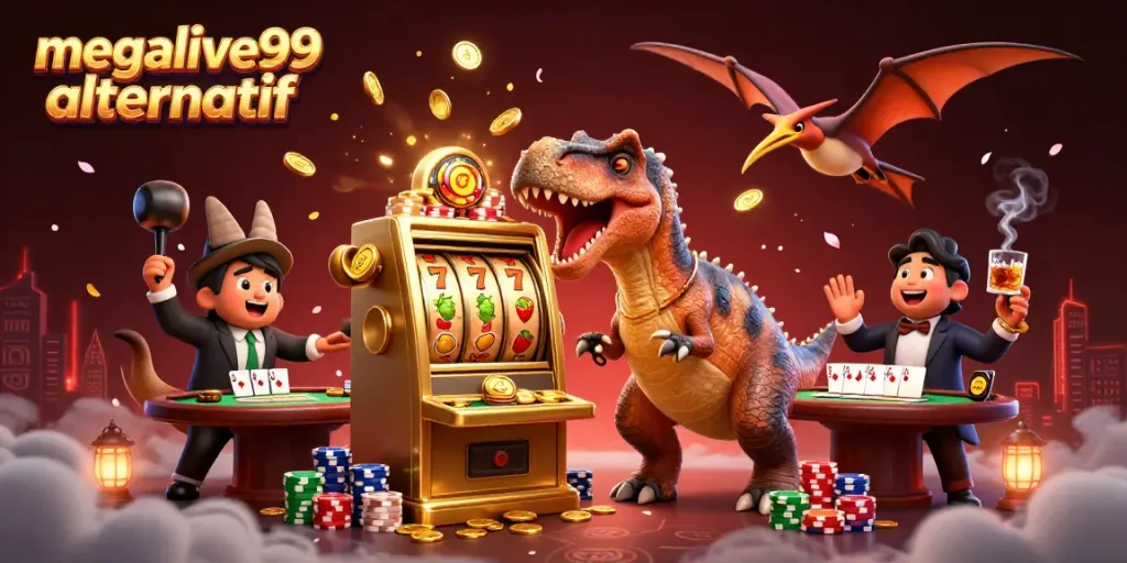Permainan jackpot menanti di megalive99 alternatif dengan dinosaurus memicu slot emas.
