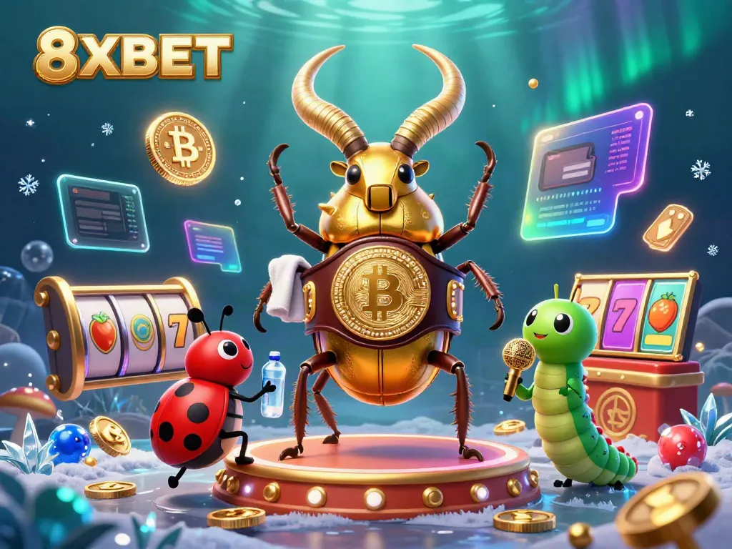 Engage with 8XBET's thrilling slots action featuring a vibrant, cartoon-styled boxing scene.